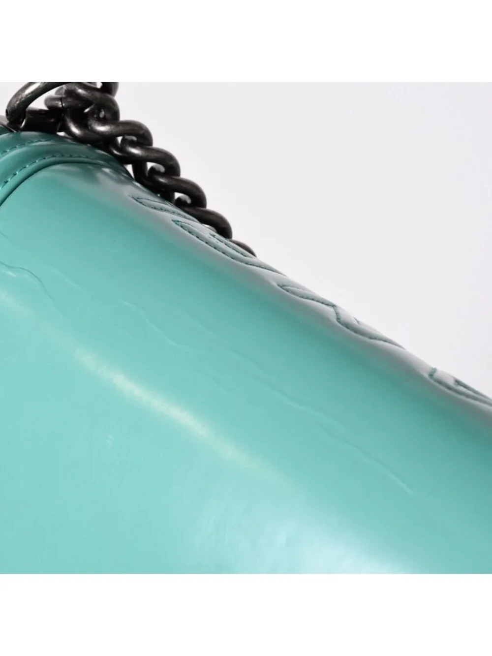 Chanel Boy Large Chain Shoulder Bag CC Logo Calfskin Turquoise